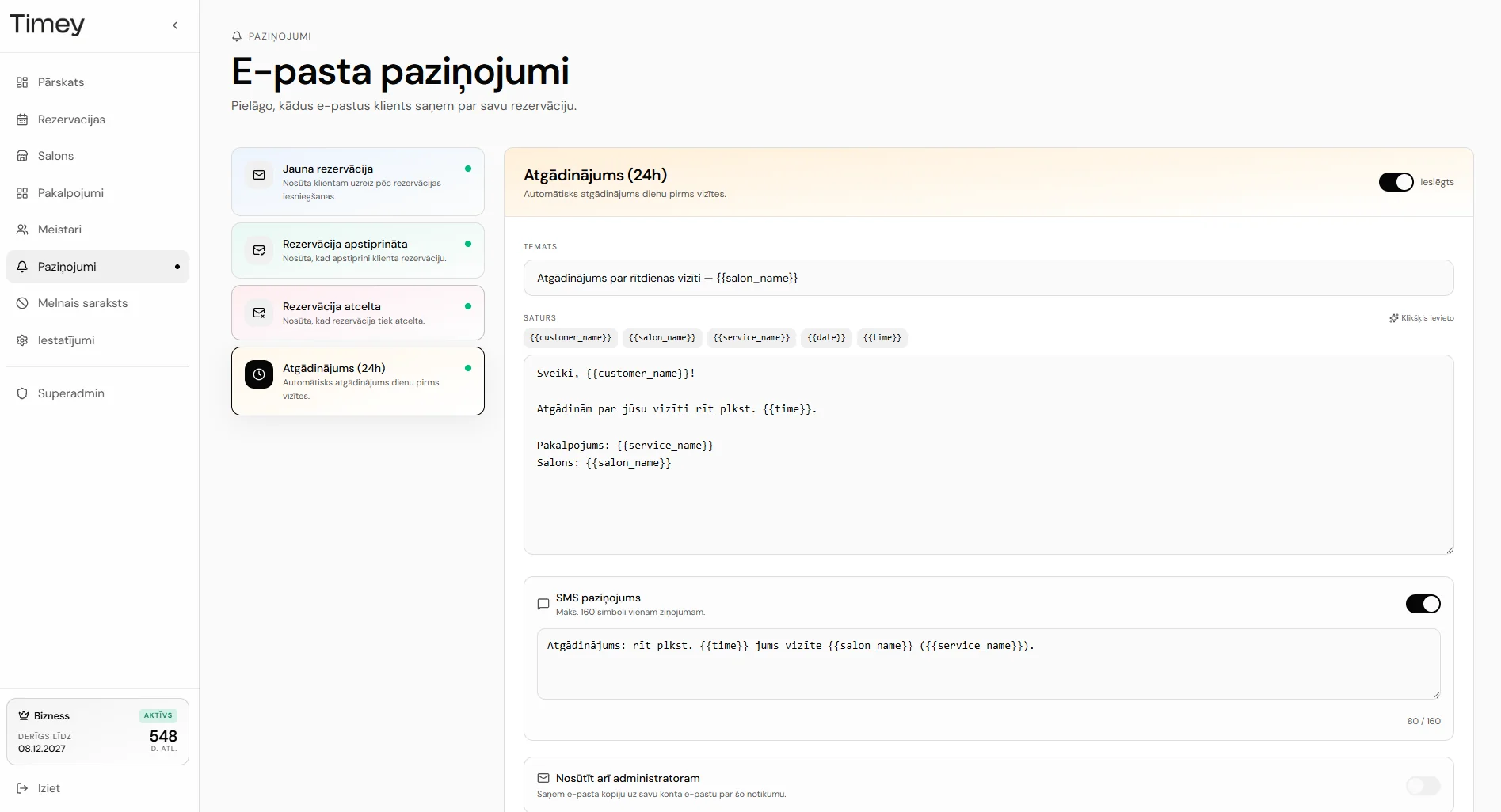 Automātiski atgādinājumi klientiem
